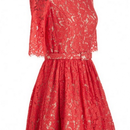 Half-sleeves Red Homecoming Dresses A-line/column..