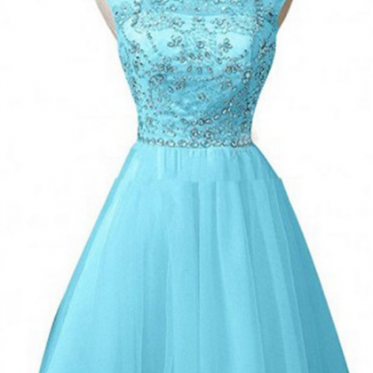 Sleeveless Blue Tulle Homecoming Dresses..