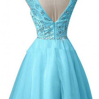 Sleeveless Blue Tulle Homecoming Dresses..