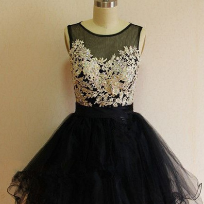 Sleeveless Black Homecoming Dresses A Line Lace..