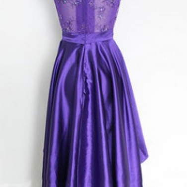 Sleeveless Purple Homecoming Dresses Gown Crystal..