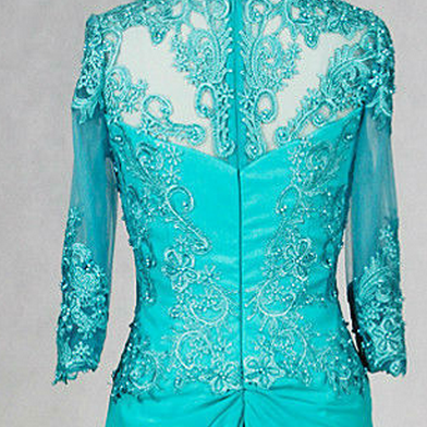 Neckline Lace 3/4 Sleeve Turquoise Chiffon Nother..
