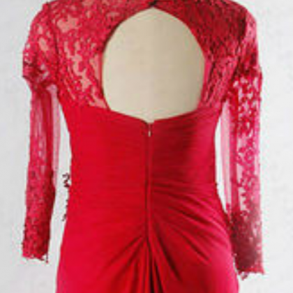 Lace Sleeve Back Red Mother Of The Bride Dress