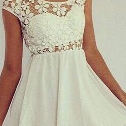 White Causal Homecoming Dress,lace Prom..