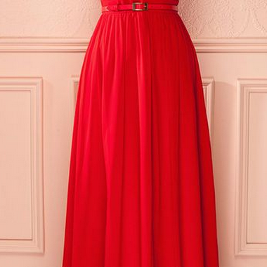 Red Plunging V Sleeveless A-line Chiffon..