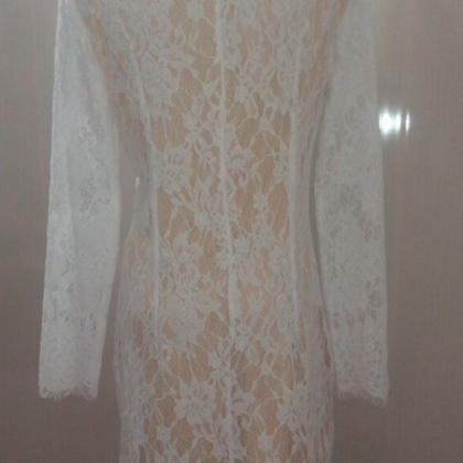 Lace White Dress,long Sleeve Lace Prom..