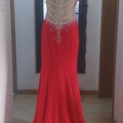 Long Prom Dress,red Chiffon Mermaid Evening..