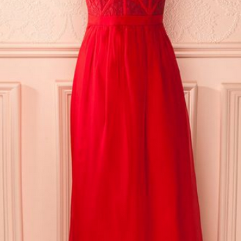 Red Halter Lace Corset A-line Floor-length Prom..