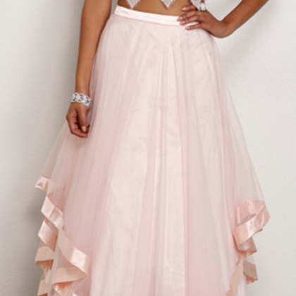 Two Pieces Prom Dress,pink Prom Dress,illusion..