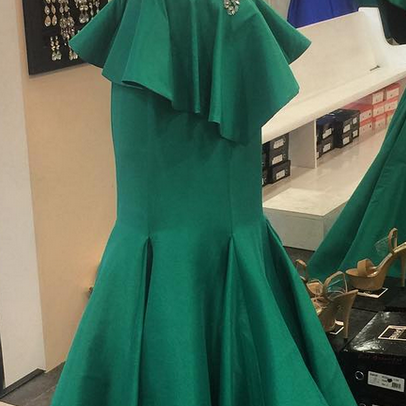 Emerald Satin Mermaid One Shoulder Evening Dress..