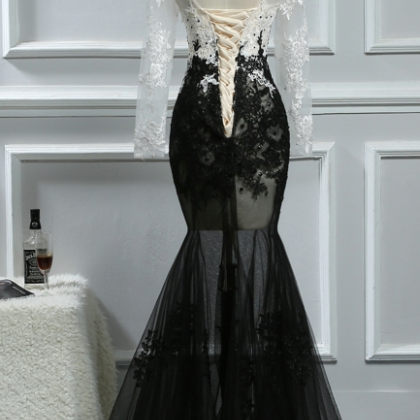 Black Long Sleeve Prom Dresses, Mermaid Party Prom..
