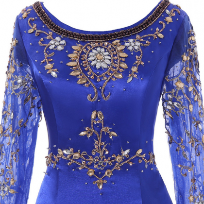 Bleu Royal Perlée Musulman De Soirée Robe..