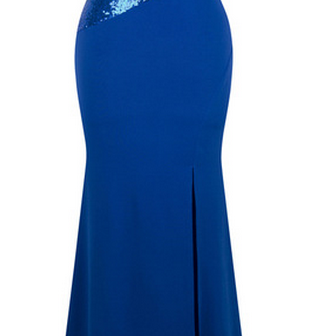 A Blue One-shouldered Evening Dress