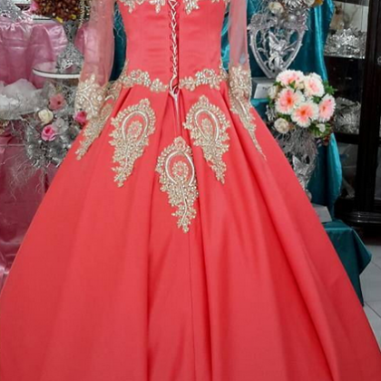 Saudi Arabia Style Gold Lace Appliques Beads Evening Dresses With Long ...