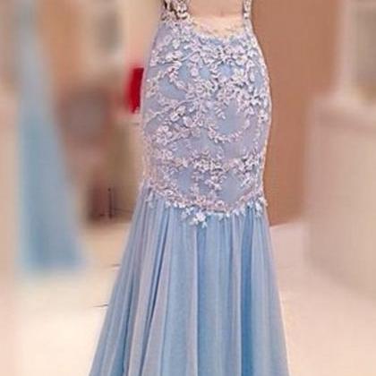 Illusion Back Long Mermaid Prom Dress With Lace