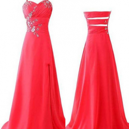 Red Beading Sequins Halter Satin Prom Dresses Prom..