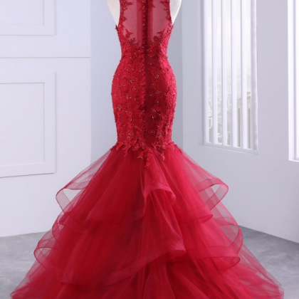,red Prom Dresses ,lace Prom Dress,mermaid Prom..
