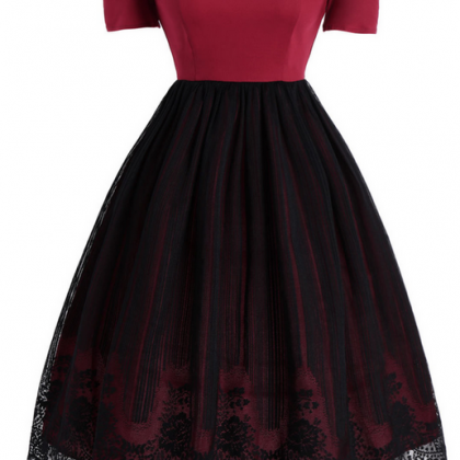 Off Shoulder Lace Mesh Party Dress In Red And..
