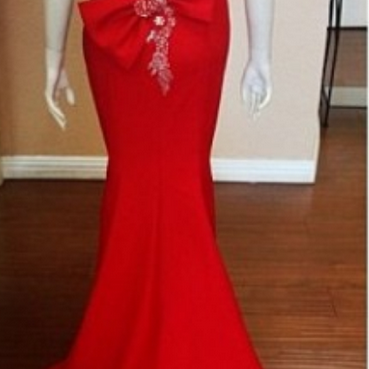 One Shoulder Bow Prom Dresses, Sweetheart Prom..