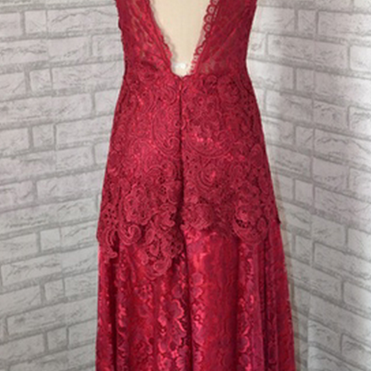 Lace Prom Dress,burgundy Prom Dress, Long Lace..