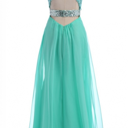 V-neck Green Lace Chiffon Prom Dress,evening..