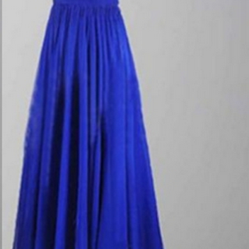 Blue Long A-line Criss Cross Chiffon Prom Dresses
