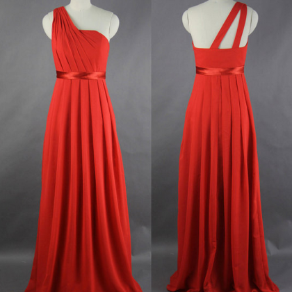 Red Prom Dress, One-shoulder A-line Prom..