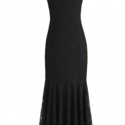Black Mermaid Laced Prom Dress With Short Sleeves