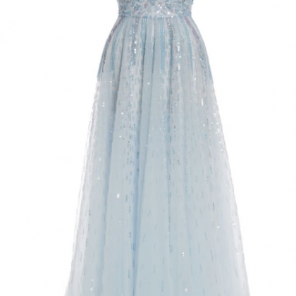 Light Blue Prom Dresses, Long Chiff..