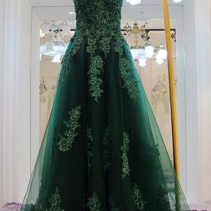 Dark Green Prom Dress Sweetheart Applique Beaded..