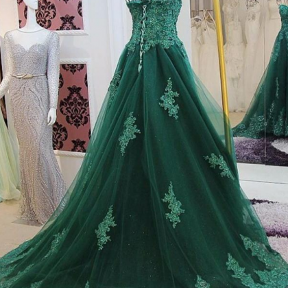 Dark Green Prom Dress Sweetheart Applique Beaded..