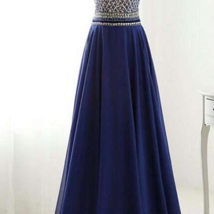 Plunging V Sleeveless Beaded A-line Long Prom..