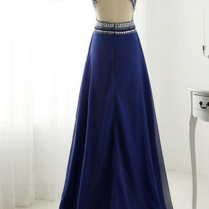 Plunging V Sleeveless Beaded A-line Long Prom..