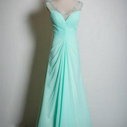 Sheer Blue Chiffon A-line Prom Dresses Cross Back..