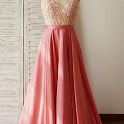 Beautiful Handmade Pink Long Prom Dress With Lace..