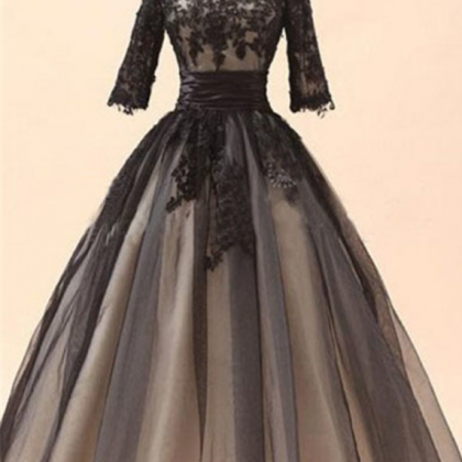 Lace Prom Dress, Black Prom Dress, Tea-length Prom..