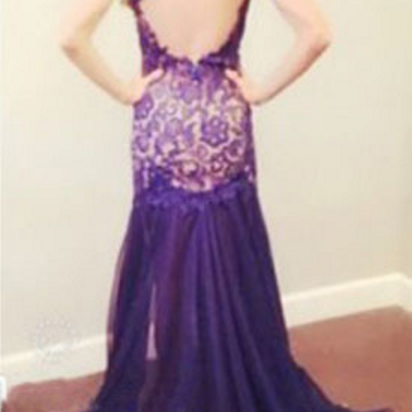 Long Prom Dress, Purple Prom Dress, Lace Prom..