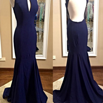 Navy Blue Prom Dress,scoop Prom Dress,mermaid..