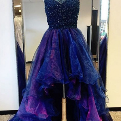 Unique Halter Sleeveless High Low Tiered Royal..