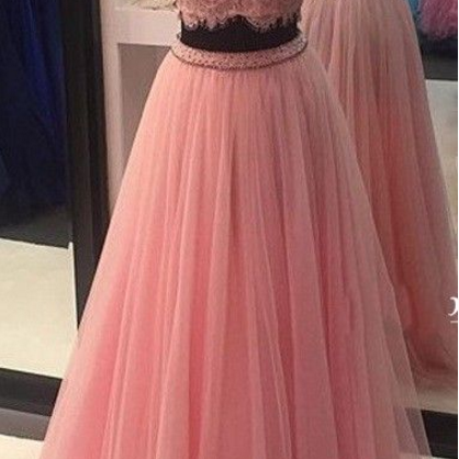 Two Pieces Prom Dress, High Neck Prom Dress,..