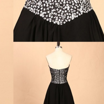 Charming Sweetheart Neck Black satin Appliques Pearls Beaded Long Prom Dress Evening Gown SP919 main image 1