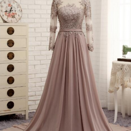 Long Sleeves Beaded Evening Dresses Party Elegant..
