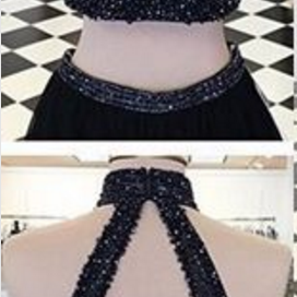 Two Pieces Prom Dress,open Back Prom Dress,high..