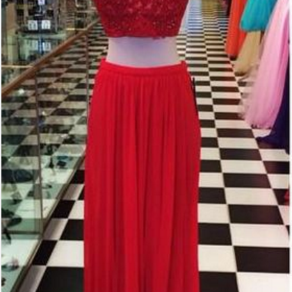 Red Prom Dress,two Pieces Prom Dress,chiffion Prom..