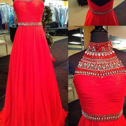 High Neck Prom Dress,red Prom Dress,long Prom..