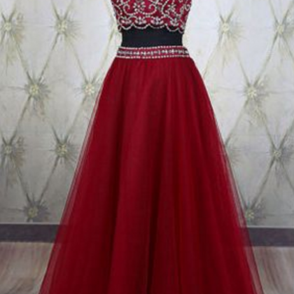 Two Pieces Prom Dress，red Prom Dress,high..