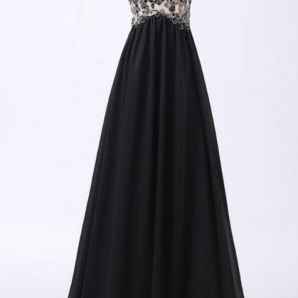 Black Chiffion Prom Dress,beautiful Beading Prom..