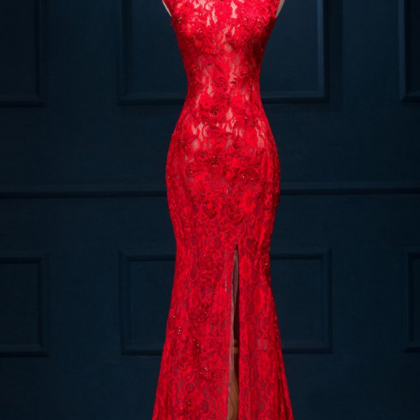 Lace Prom Dress,red Prom Dress,high Quality Custom..