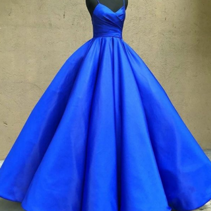 Spaghetti Straps Royal Blue Prom Dress Formal..