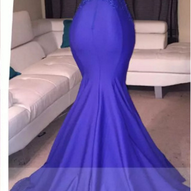 Royal Blue Mermaid Prom Dress With Lace
